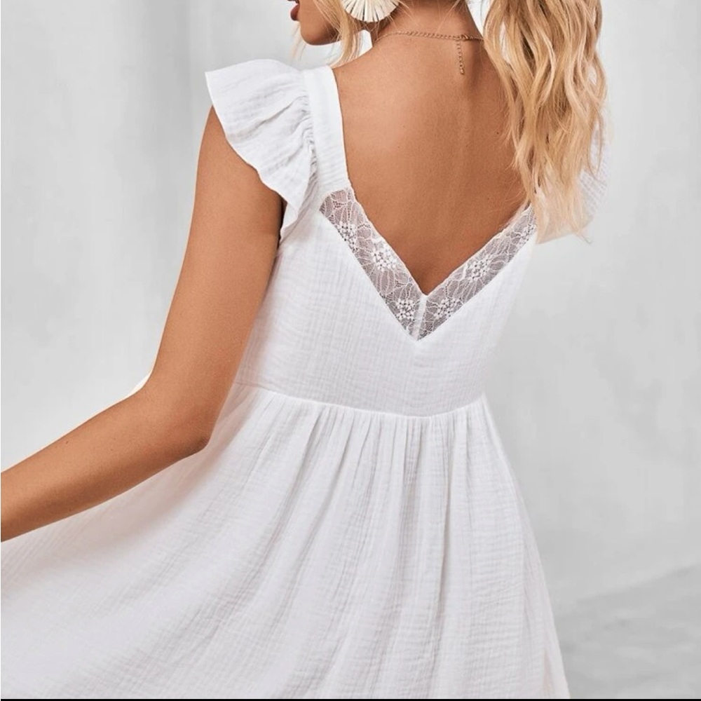 Frenchy Contrast Lace Ruffle Trim Smock Dress